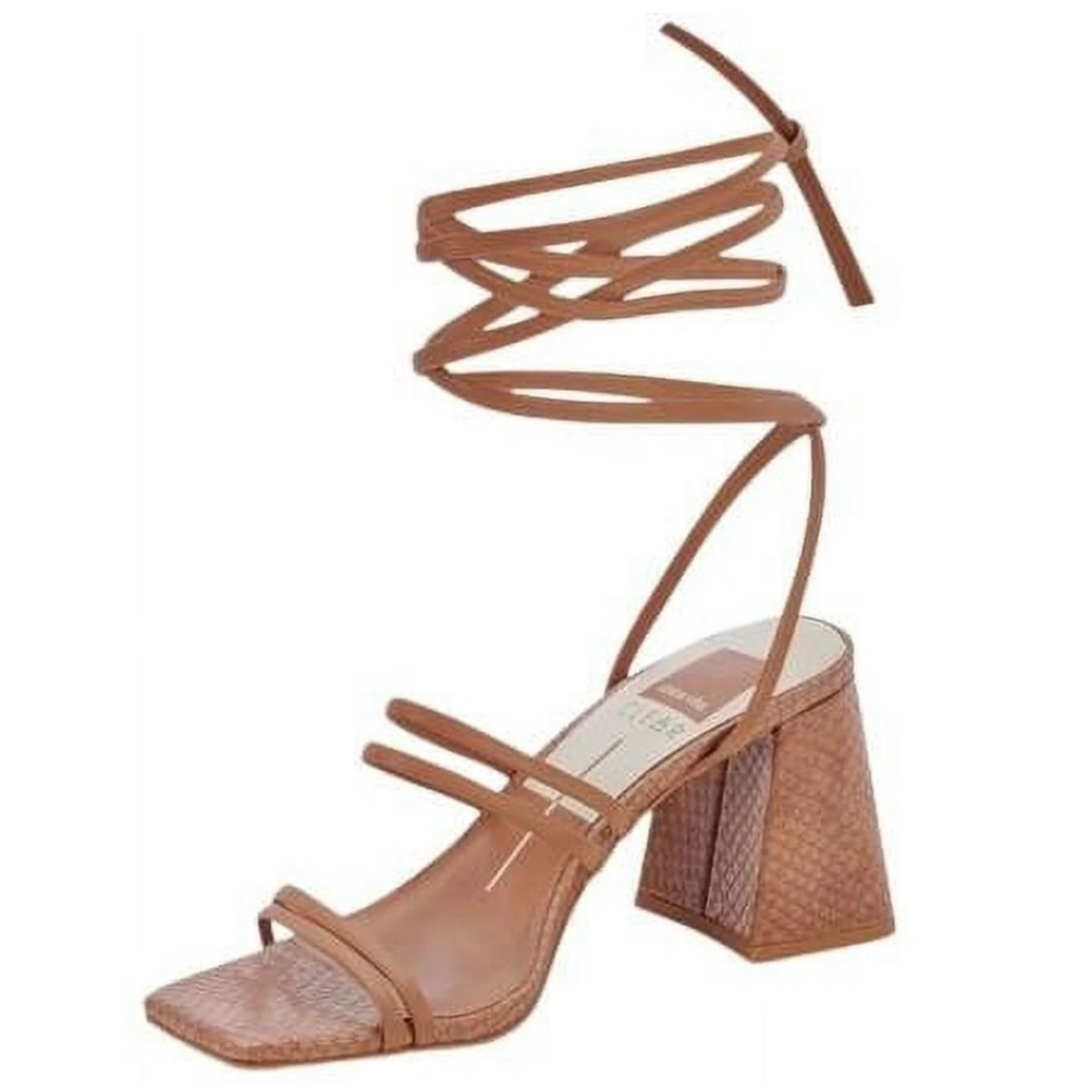 Dolce Vita Paxx Luggage Stella Tie Up Squared Toe Strappy Block Heeled Sandals